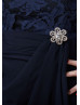 Navy Blue Lace Chiffon Fancy Crystal Brooch Mother Dress